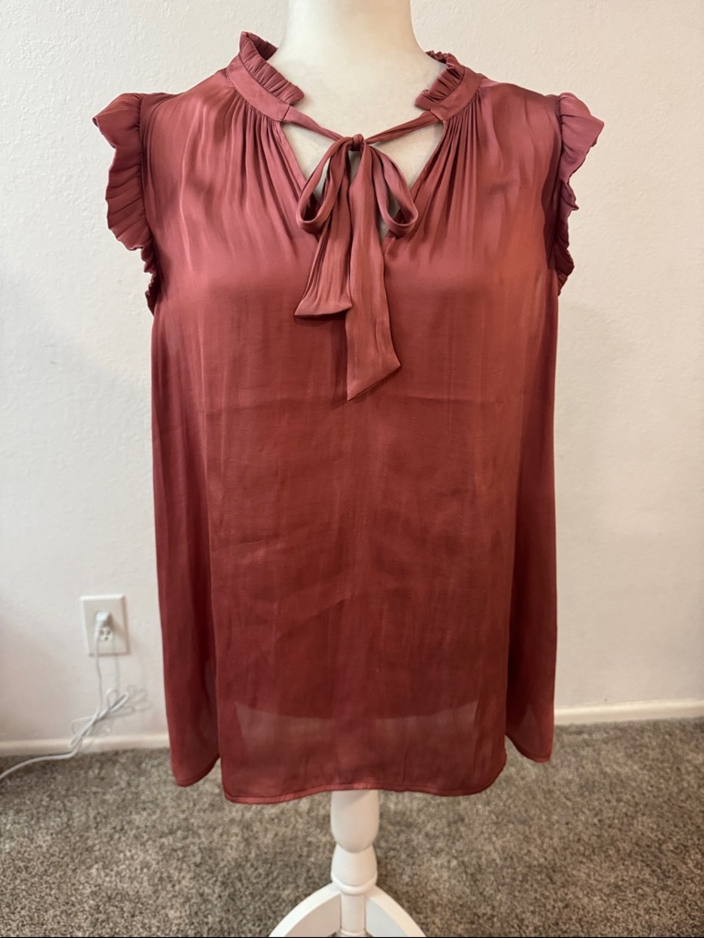 Banana Republic Rust Tie-Neck Ruffle Blouse